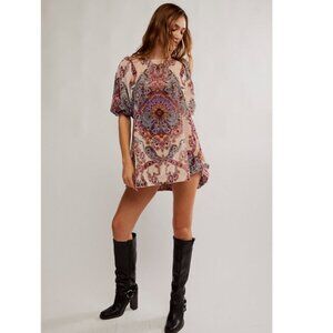 Free People Maye Printed Velvet Tunic in Tea Combo Sz M